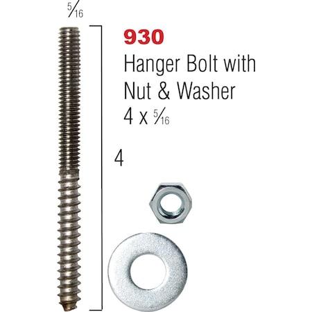 Osborne Wood Products 4 x 5/16 Hanger Bolt with Nut and Washer in Hardware PK 930HW